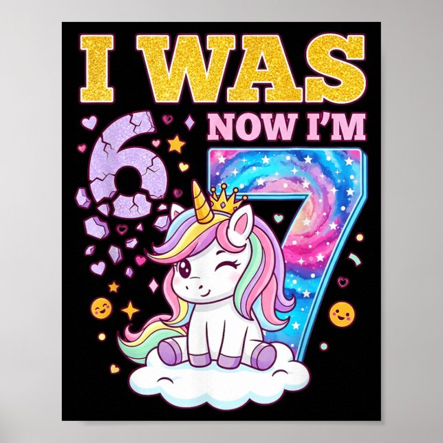 Affiche J'avais 6 ans maintenant j'ai 7 ans fille licorne  (Devant)