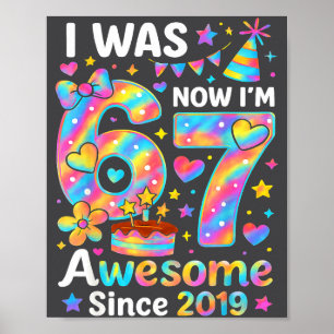 Affiche J'avais 6 ans maintenant j'ai 7 ans Tie Dye Annive