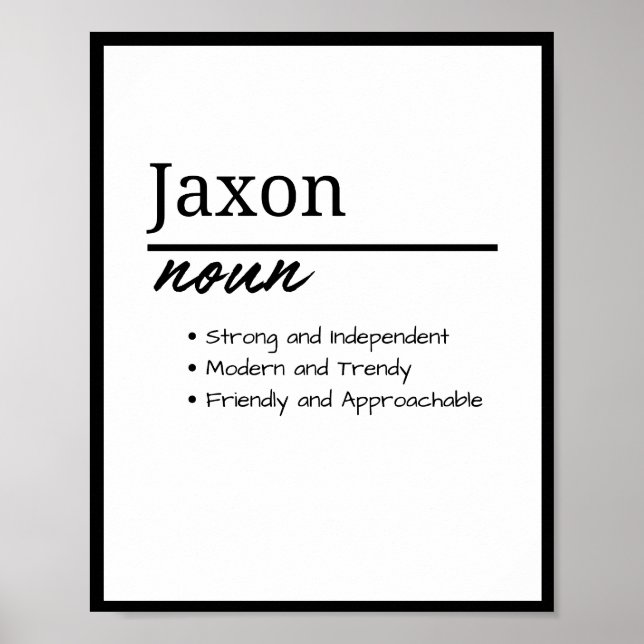 Affiche Jaxon, Définition de prénom personnalisé garçon (Devant)