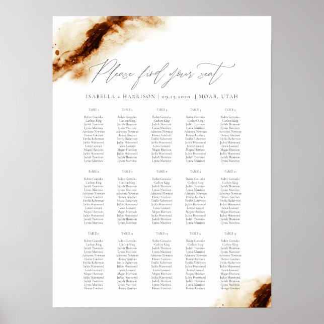 Affiche JAYLA | Boho Terracotta Burnt Orange Seating Chart (Devant)