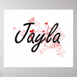 Affiche Jayla Nom Artistique Design avec Coeurs
