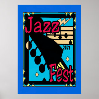 Affiche Jazz Fest Guitare en Bleu