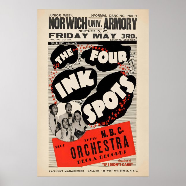 Affiche jazz Ink Spots - Norwich Armory (Devant)