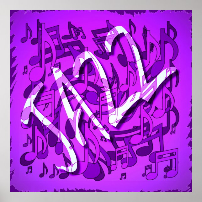Affiche Jazz Music Motif Dancing Swirling Notes Violet (Devant)