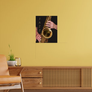 Affiche Jazzman jouant du saxophone doré