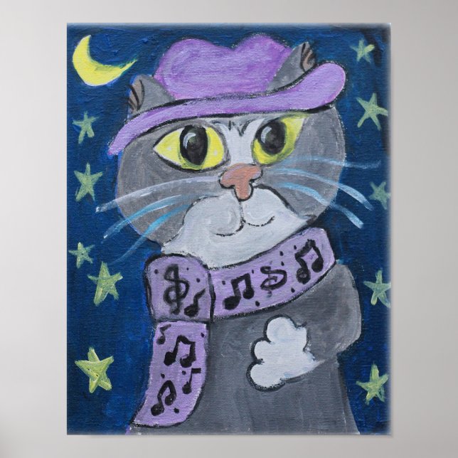 Affiche Jazzy Cat Folk Art (Devant)