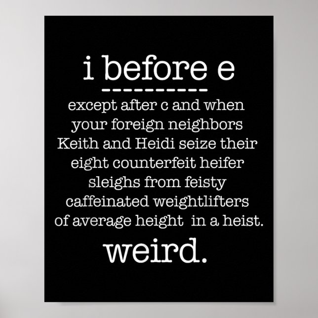 Affiche Je Avant E Sauf Quand Keith Weird Funky Grammar M (Devant)