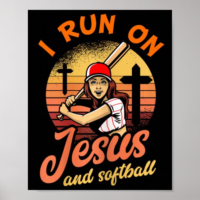 Affiche Je Cours Sur Jésus Et Softball Christian Player Ca (Devant)