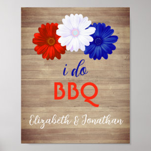 Affiche Je fais BBQ Patriotique Floral