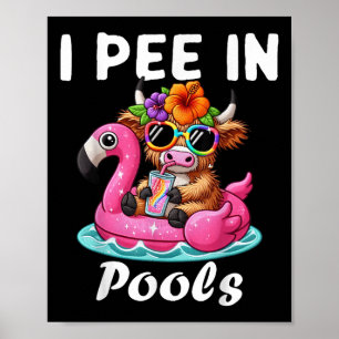 Affiche Je fais pipi dans les piscines Highlands Cow Blagu