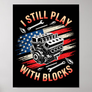 Affiche Je joue avec des blocs drôle de moteur de voiture