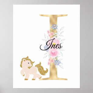 Affiche Je lettre monogramme de nom personnalisé avec poul