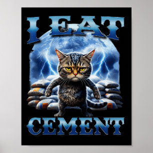 Affiche Je Mange Du Ciment Maudit Chat Drôle Mème Curieuse