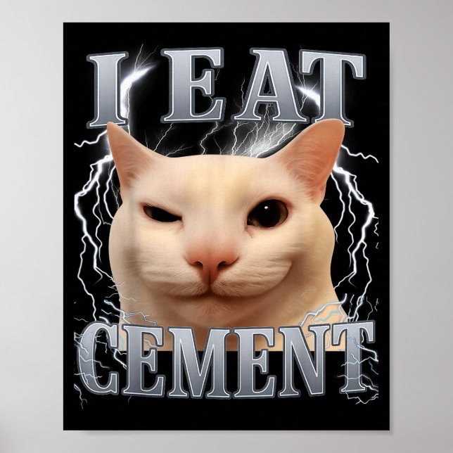 Affiche Je mange du ciment Mème de chat idiot Drôle Hommes (Devant)
