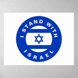 Affiche Je me tiens avec Israël bleu drapeau blanc coutume