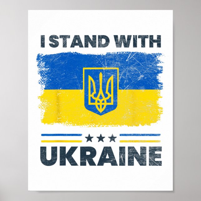 Affiche Je me tiens avec le drapeau de l'Ukraine - Drapeau (Devant)
