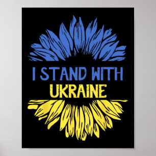 Affiche Je me tiens avec le drapeau de l'Ukraine Retro Sun