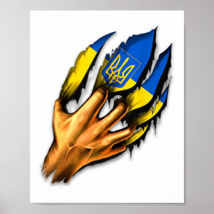 Affiche Je me tiens avec les armoiries de l'Ukraine soutie
