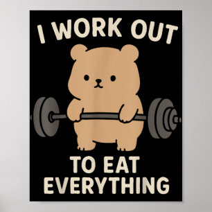 Affiche Je M'Efforce De Manger Tout Mignonne Bear Fitness