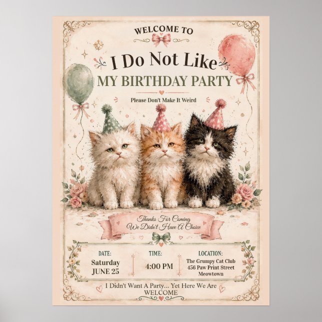 Affiche Je n'aime pas mon invitation d'anniversaire de bie (Devant)