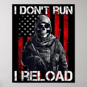 Affiche Je ne cours pas, je recharge, drapeau américain po