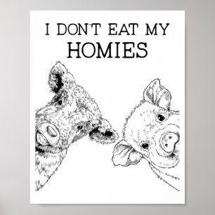 Affiche Je ne mange pas mes potes drôle végétarien végan f