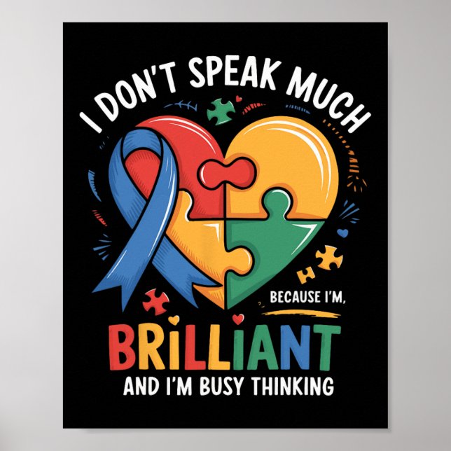 Affiche Je Ne Parle Pas Beaucoup De Brillant Autisme Autis (Devant)