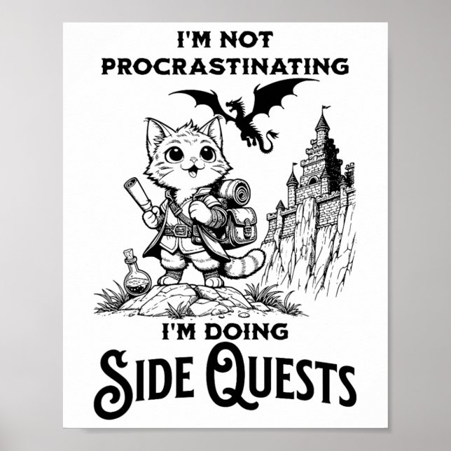 Affiche Je ne procrastine pas, je fais des quêtes secondai (Devant)