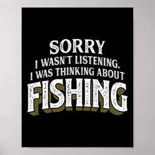 Affiche Je Pensais À La Pêche - Drôle Cadeau De Pêche