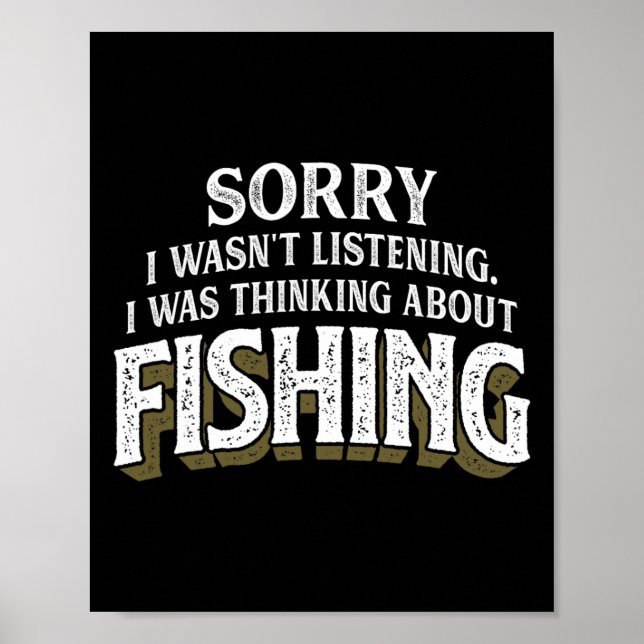 Affiche Je Pensais À La Pêche - Drôle Cadeau De Pêche (Devant)
