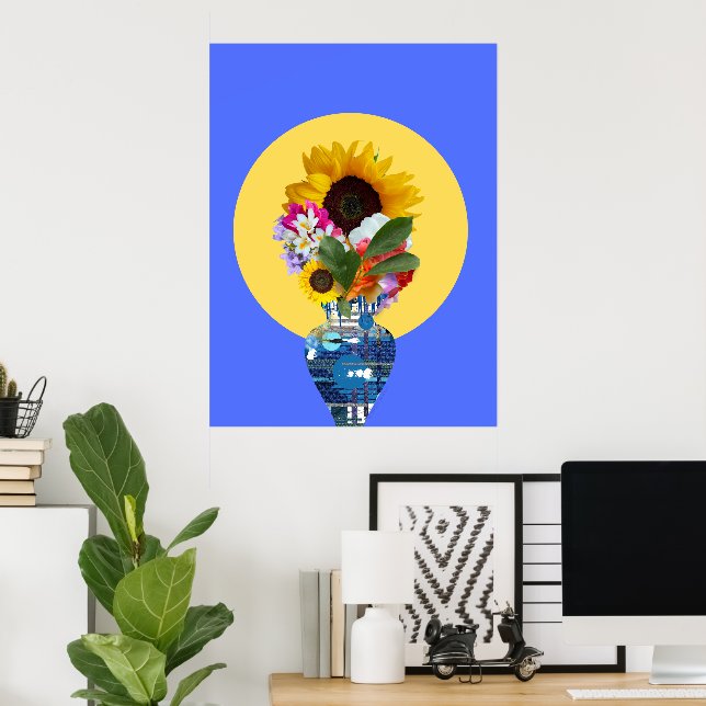 Affiche Je peux m'acheter des fleurs ! Bleu (Bureau à domicile)