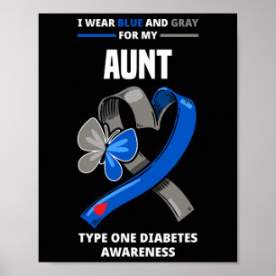 Affiche Je Porte Du Bleu Et Du Gris Pour Ma Tante Diabète 