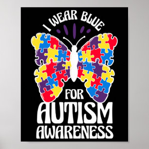 Affiche Je Porte Du Bleu Pour L'Autisme Papillon De Sensib