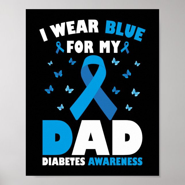 Affiche Je Porte Du Bleu Pour Papa Diabète Sensibilisation (Devant)