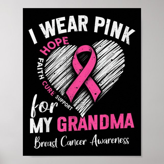 Affiche Je Porte Du Nk Pour Mon Grand-Mère Coeur Cancer Du (Devant)