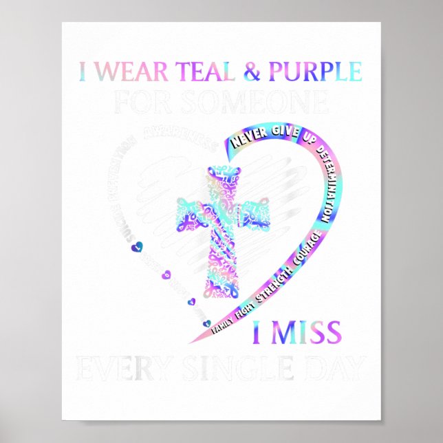 Affiche Je Porte Du Ruban Cr Turquoise Et Violet Sensibili (Devant)