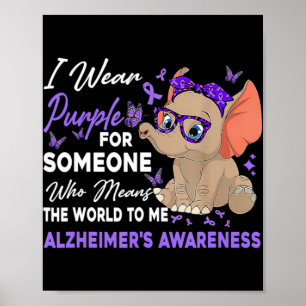 Affiche Je Porte Du Ruban Purple Elephant mignon Alzheimer