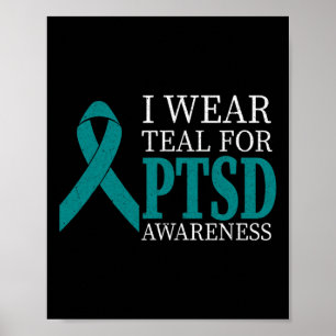Affiche Je Porte Du Ruban Turquoise Ptsd - Mois de sensibi