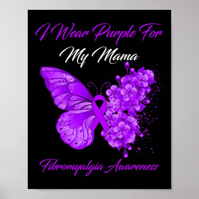 Affiche Je Porte Du Violet Pour Ma Mama Fibromyalgia Warri (Devant)