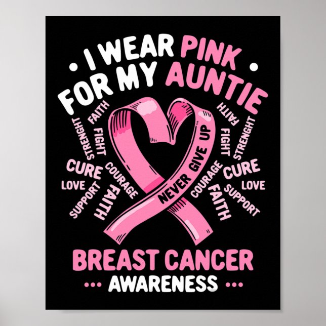 Affiche Je Porte Le Rose Pour Ma Tante Tante Cancer Du Sei (Devant)