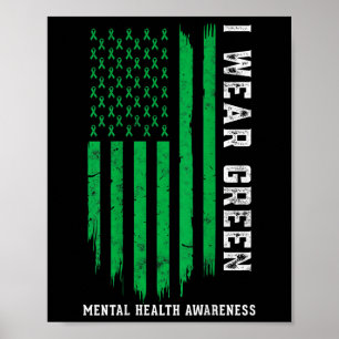 Affiche Je Porte Le Ruban Vert Américain Drapeau Santé Men