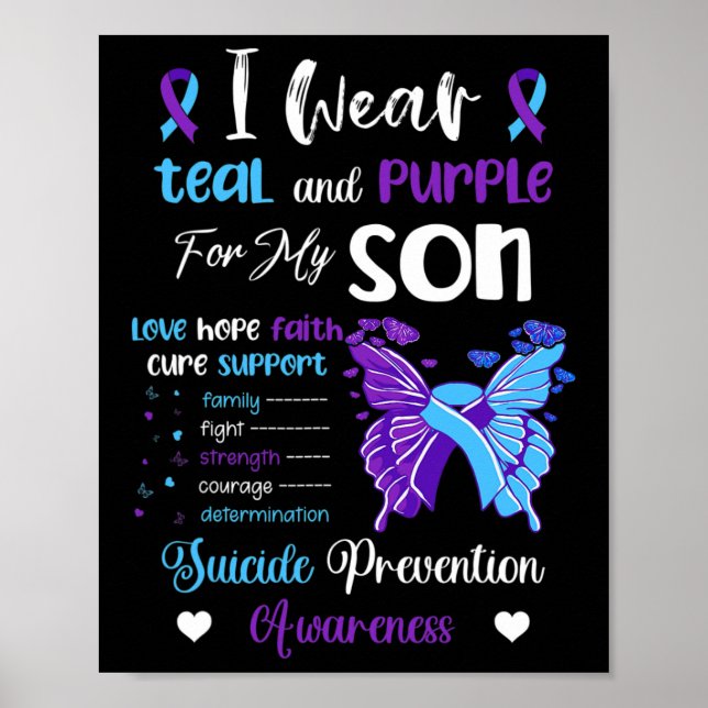 Affiche Je Porte Turquoise Et Violet Pour Mon Fils Suicide (Devant)