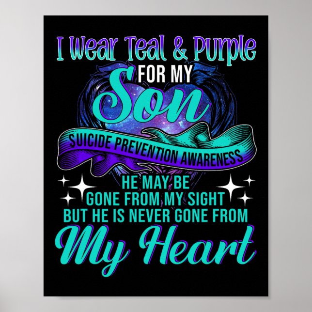 Affiche Je Porte Turquoise Et Violet Pour Mon Fils Suicide (Devant)