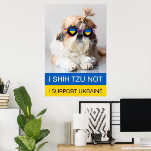 Affiche Je soutiens l'Ukraine Je Shih Tzu Pas de drapeau d