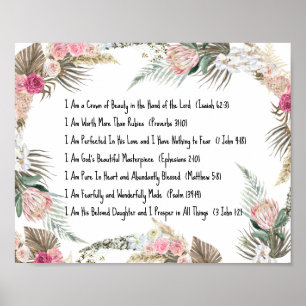 Affiche Je Suis Affirmations Floral Christian