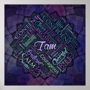 Affiche Je suis Affirmations Word Cloud Art in lotus