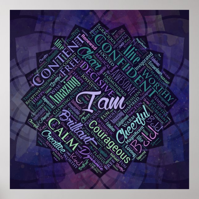 Affiche Je suis Affirmations Word Cloud Art in lotus (Devant)