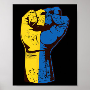 Affiche Je suis avec l'Ukraine Drapeau ukrainien Poing Ukr