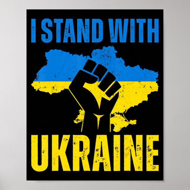 Affiche Je Suis Avec L'Ukraine Le Drapeau Ukrainien Monte  (Devant)