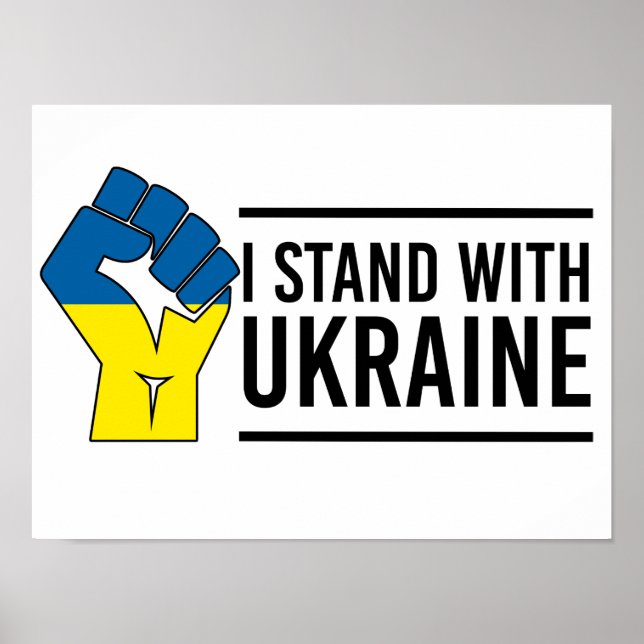 Affiche Je Suis Avec L'Ukraine | Poing du drapeau ukrainie (Devant)